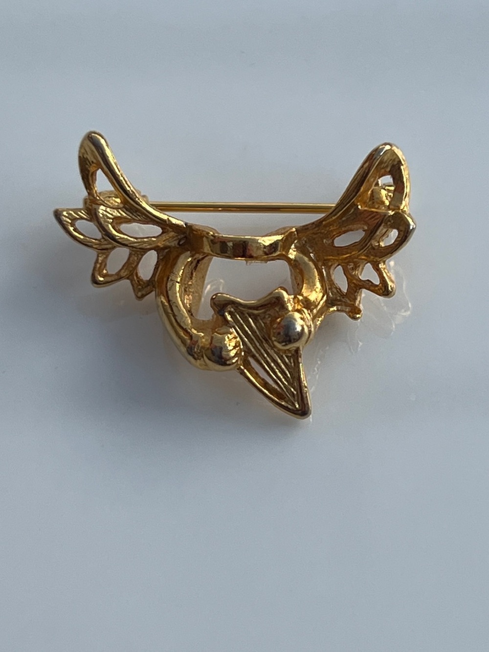 Vintage Gold Tone Lyre Floral Brooch Pin | Possible Fraternal Estate Piece
